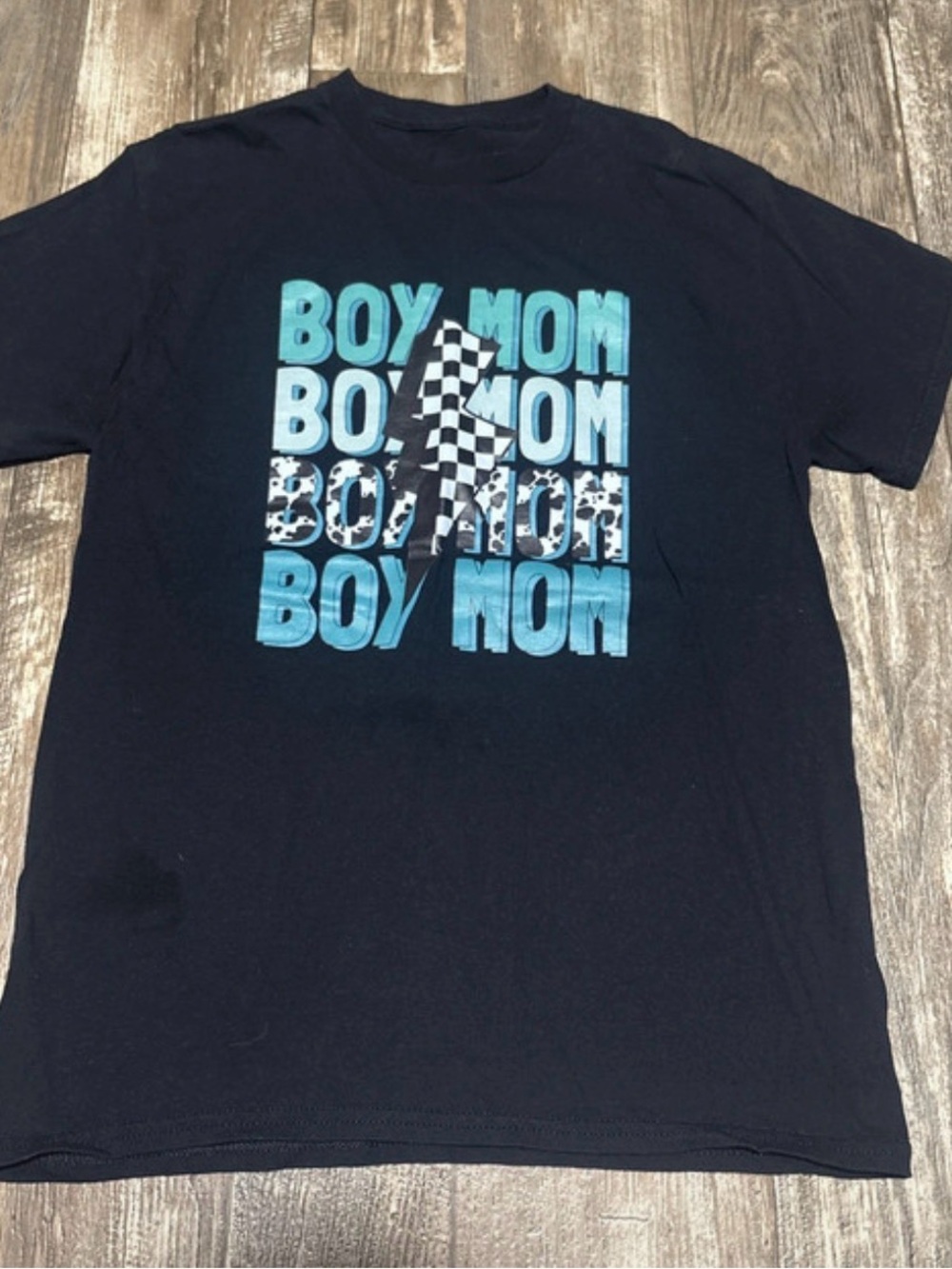 Boys Navy Blue Graphic Tee with Racing Flag